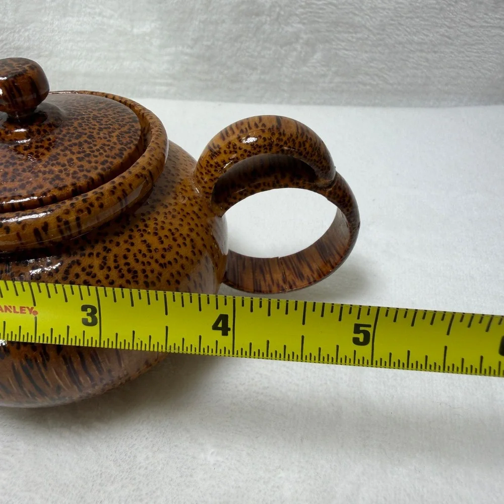 VTG Doll House Coconut Shell Tea Set Teapot 6 Cups Serving Tray Kids Playhouse